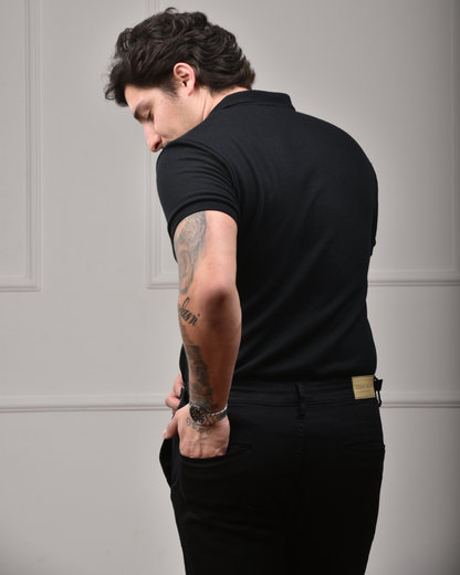 Camisa Polo Italiana em Tricot - Preta