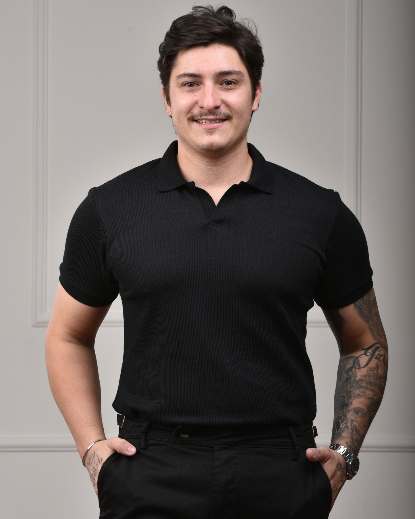 Camisa Polo Italiana em Tricot - Preta