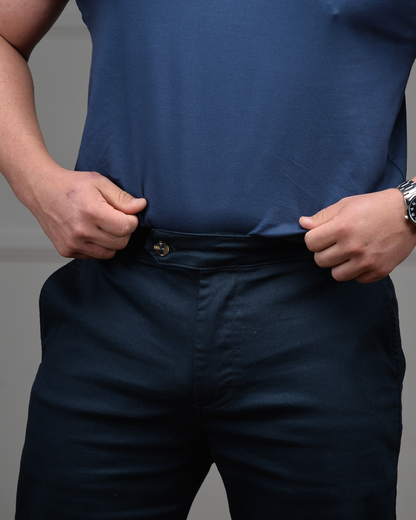 Calça de Alfaiataria Premium com Regulagem Lateral - Azul Marinho