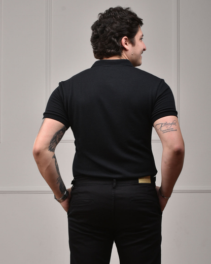 Camisa Polo Italiana em Tricot - Preta