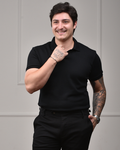 Camisa Polo Italiana em Tricot - Preta