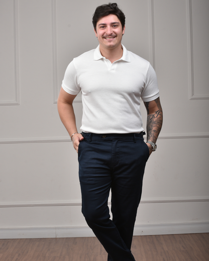 Camisa Polo Italiana em Tricot - Off White