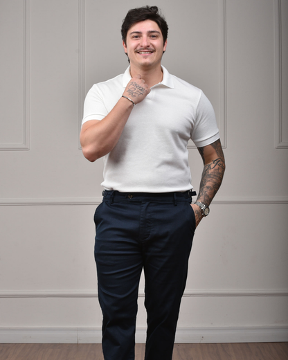 Camisa Polo Italiana em Tricot - Off White