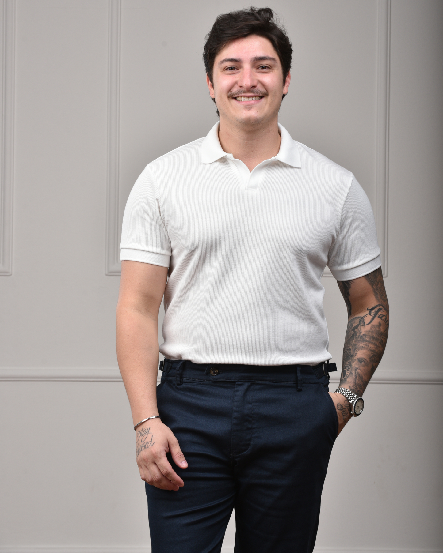 Camisa Polo Italiana em Tricot - Off White