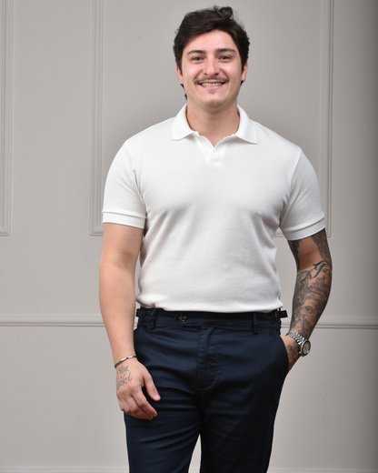 Camisa Polo Italiana em Tricot - Off White