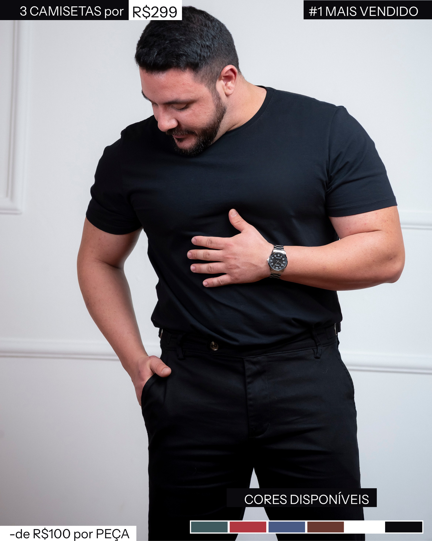 Kit 3x Camisetas de Algodão Egípcio | 1 COR
