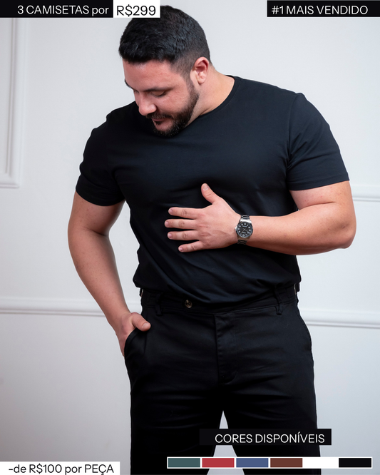 Kit 3x Camisetas de Algodão Egípcio | 1 COR