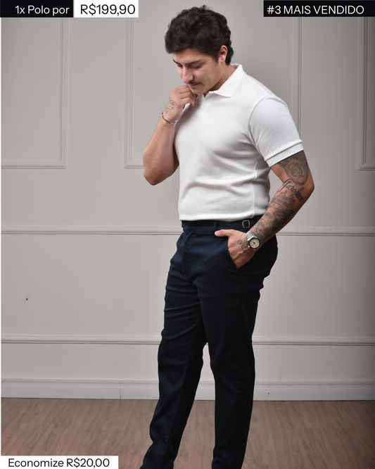 Camisa Polo Italiana em Tricot - Off White