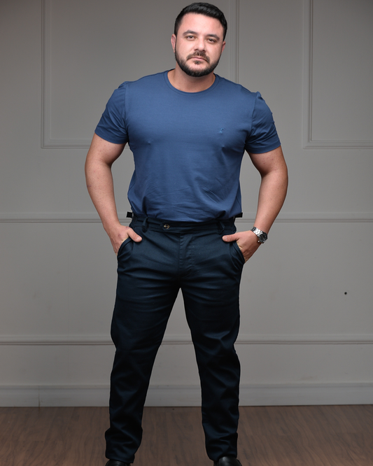 Calça Alfaiataria Premium com Ajuste Lateral - Azul Marinho