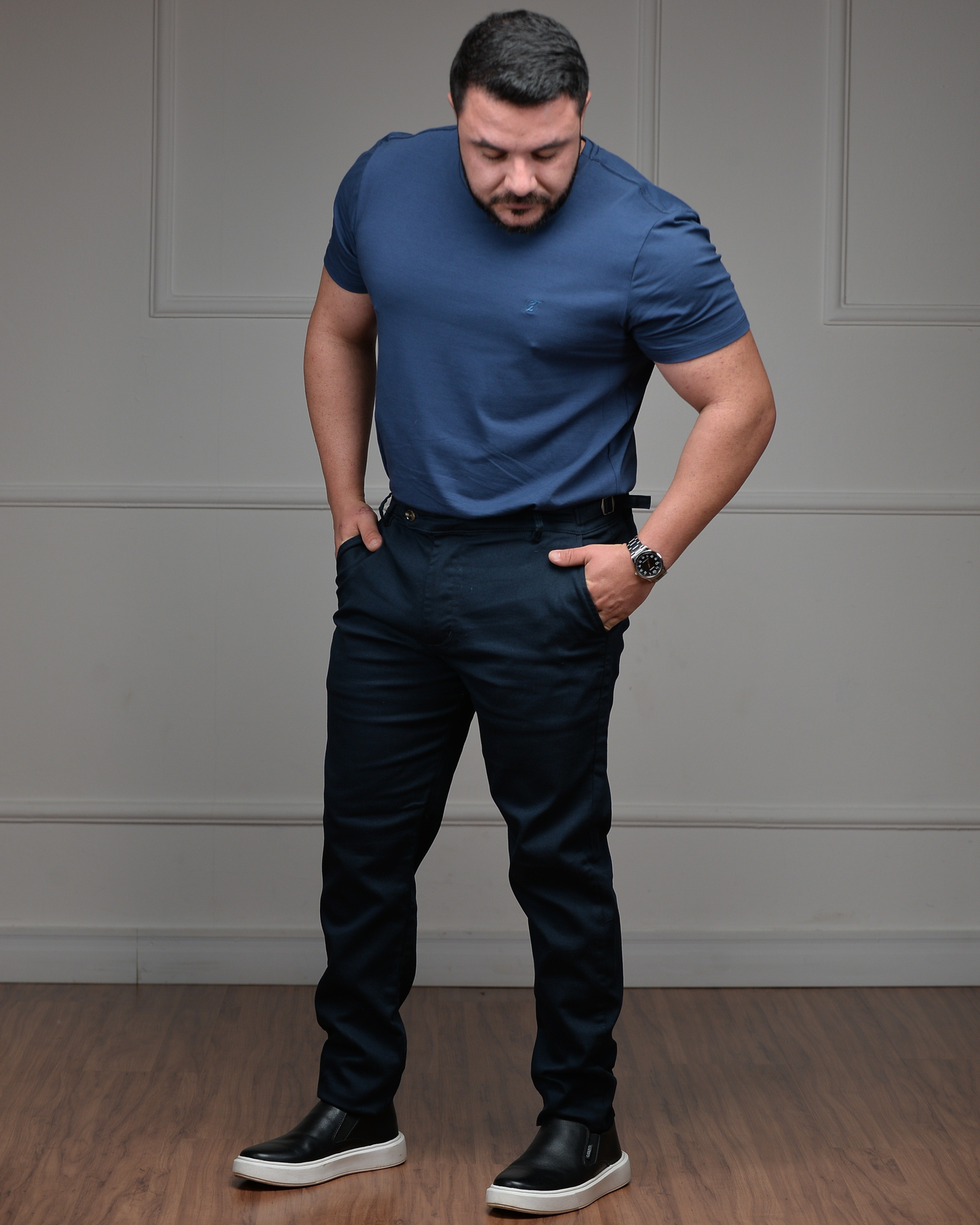 Calça de Alfaiataria Premium com Regulagem Lateral - Azul Marinho