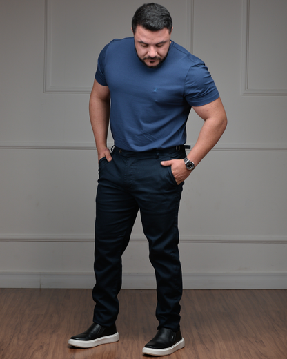 Calça de Alfaiataria Premium com Regulagem Lateral - Azul Marinho