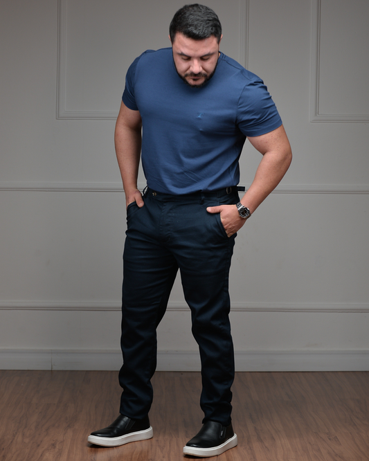Calça de Alfaiataria Premium com Regulagem Lateral - Azul Marinho